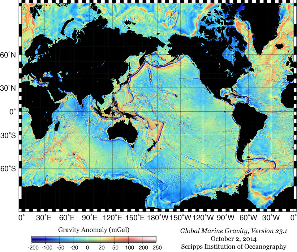Global Map View of Marine Gravity Anomaly